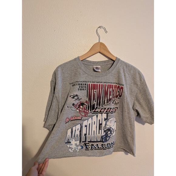 New Mexico lobos air force falcons football cropped top gray tee shirt size L - Picture 2 of 6